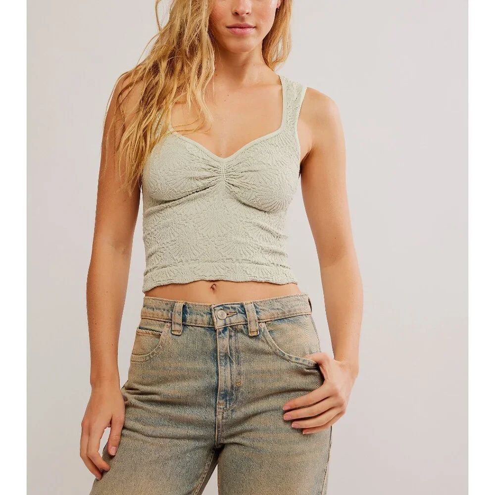 FREE PEOPLE Love Letter Sweetheart Cami / Pale Aqua - Picture 2 of 6